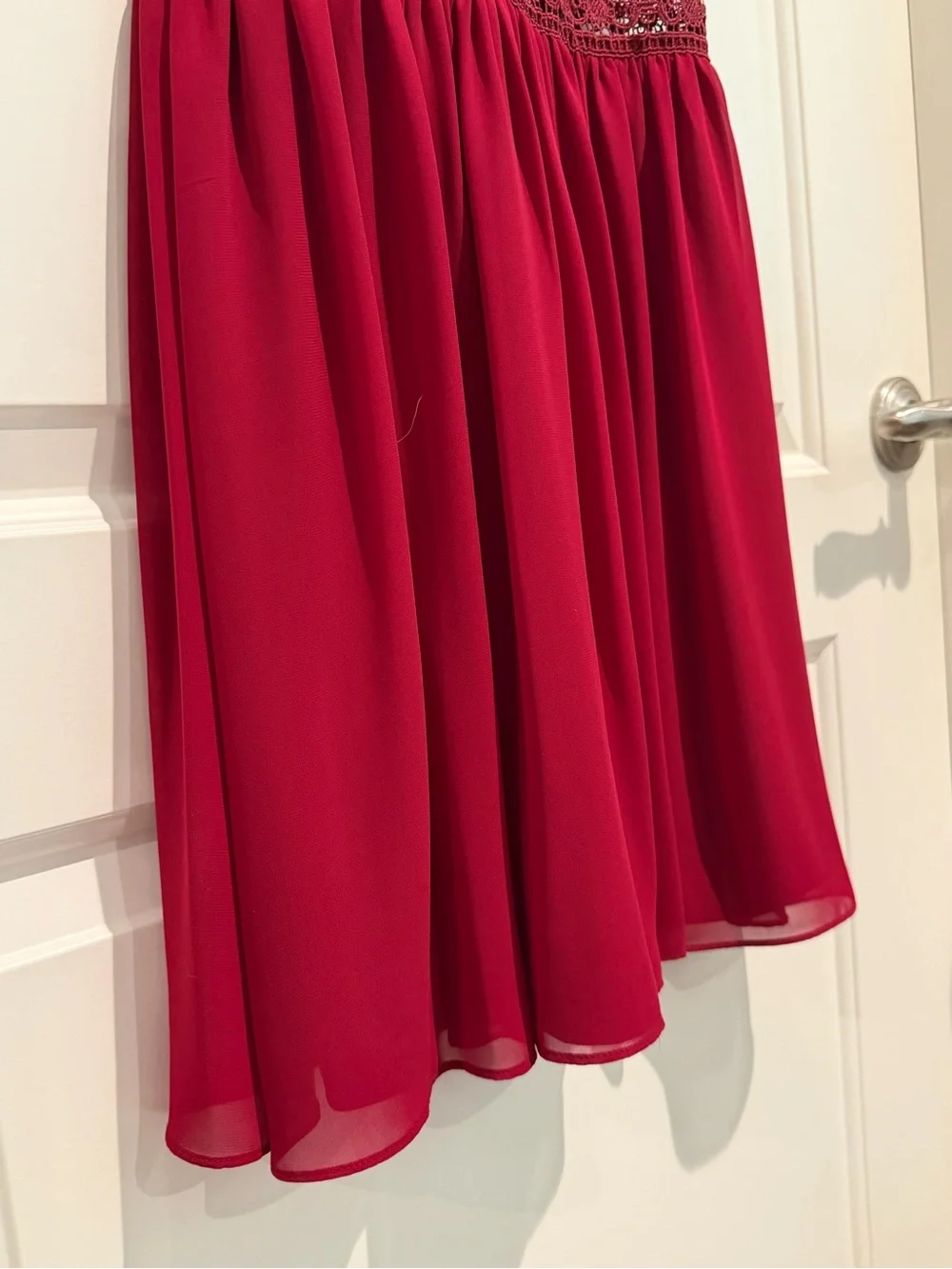I.N. San Francisco Burgundy Lace Halter Chiffon Dress